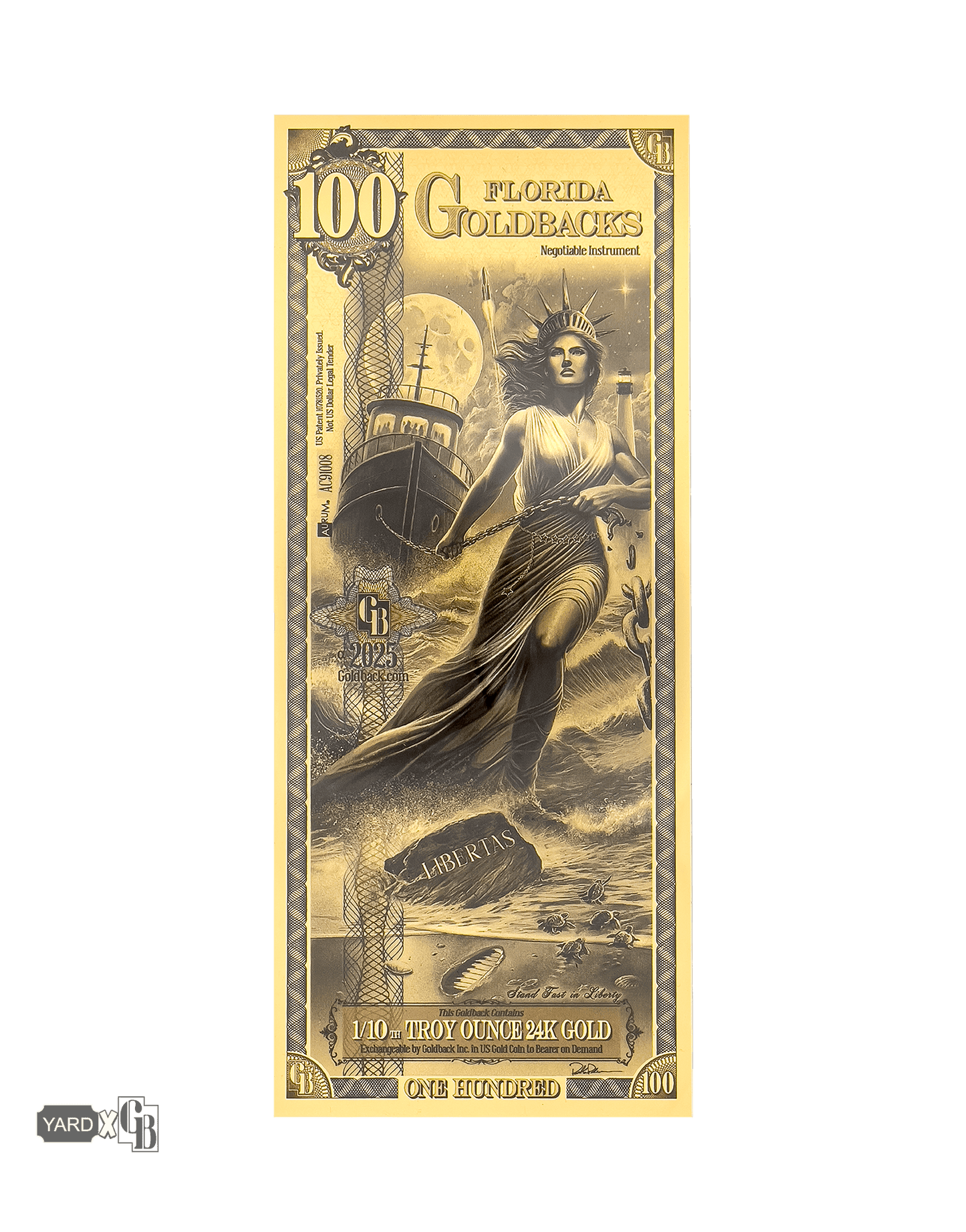 100 Florida Goldback - Alpha Edition (α) | Aurum Gold Foil Note (24k)