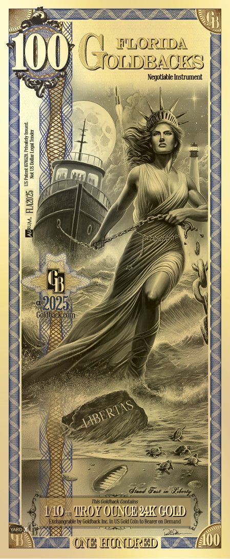 100 Florida Goldback - Alpha Edition (α) | Aurum Gold Foil Note (24k)
