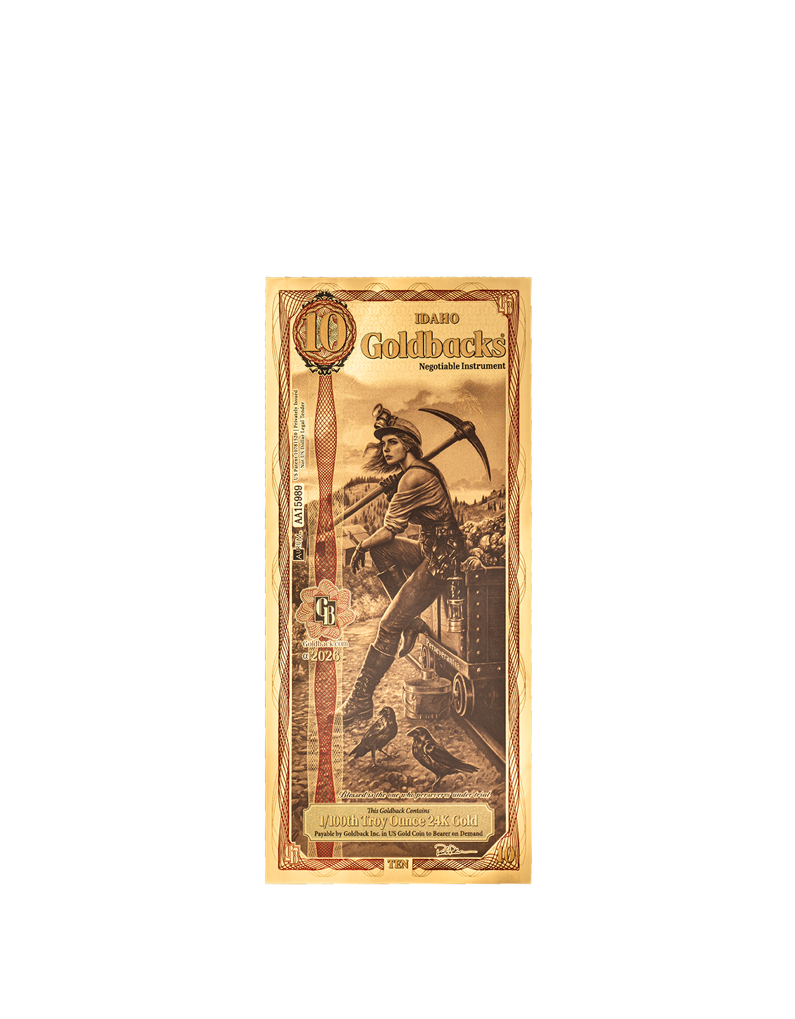 10 Idaho Goldback - Alpha Edition (α) | Aurum Gold Foil Note (24k)