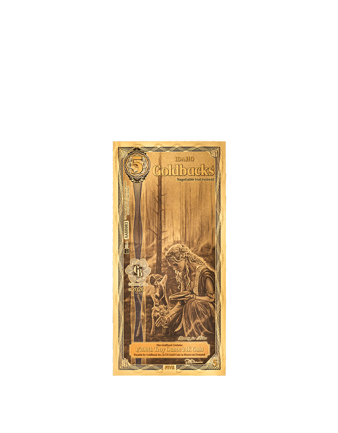 5 Idaho Goldback - Alpha Edition (α) | Aurum Gold Foil Note (24k)