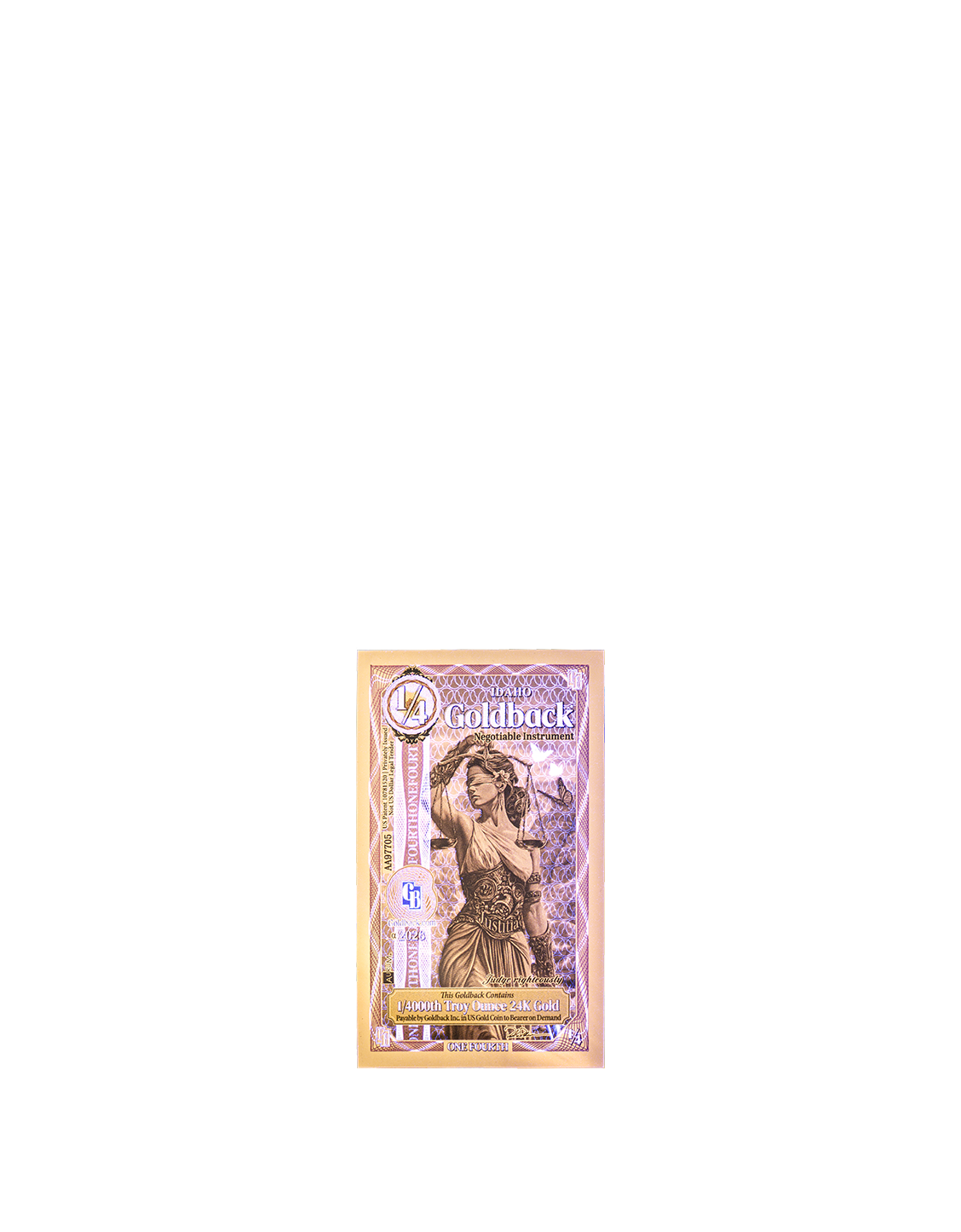 1/4 Idaho Goldback - Alpha Edition (α) | Aurum Gold Foil Note (24k)