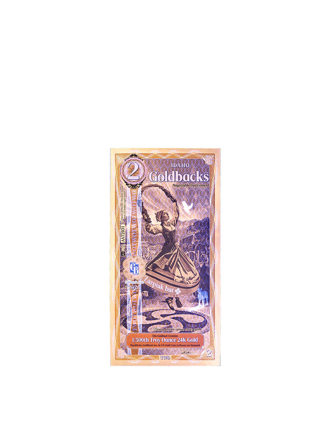 2 Idaho Goldback - Alpha Edition (α) | Aurum Gold Foil Note (24k)