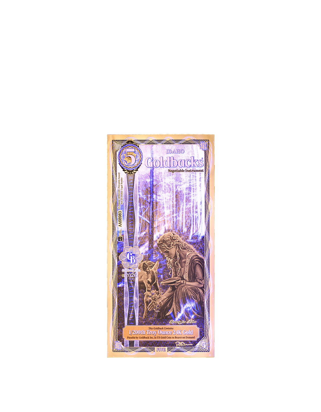 5 Idaho Goldback - Alpha Edition (α) | Aurum Gold Foil Note (24k)