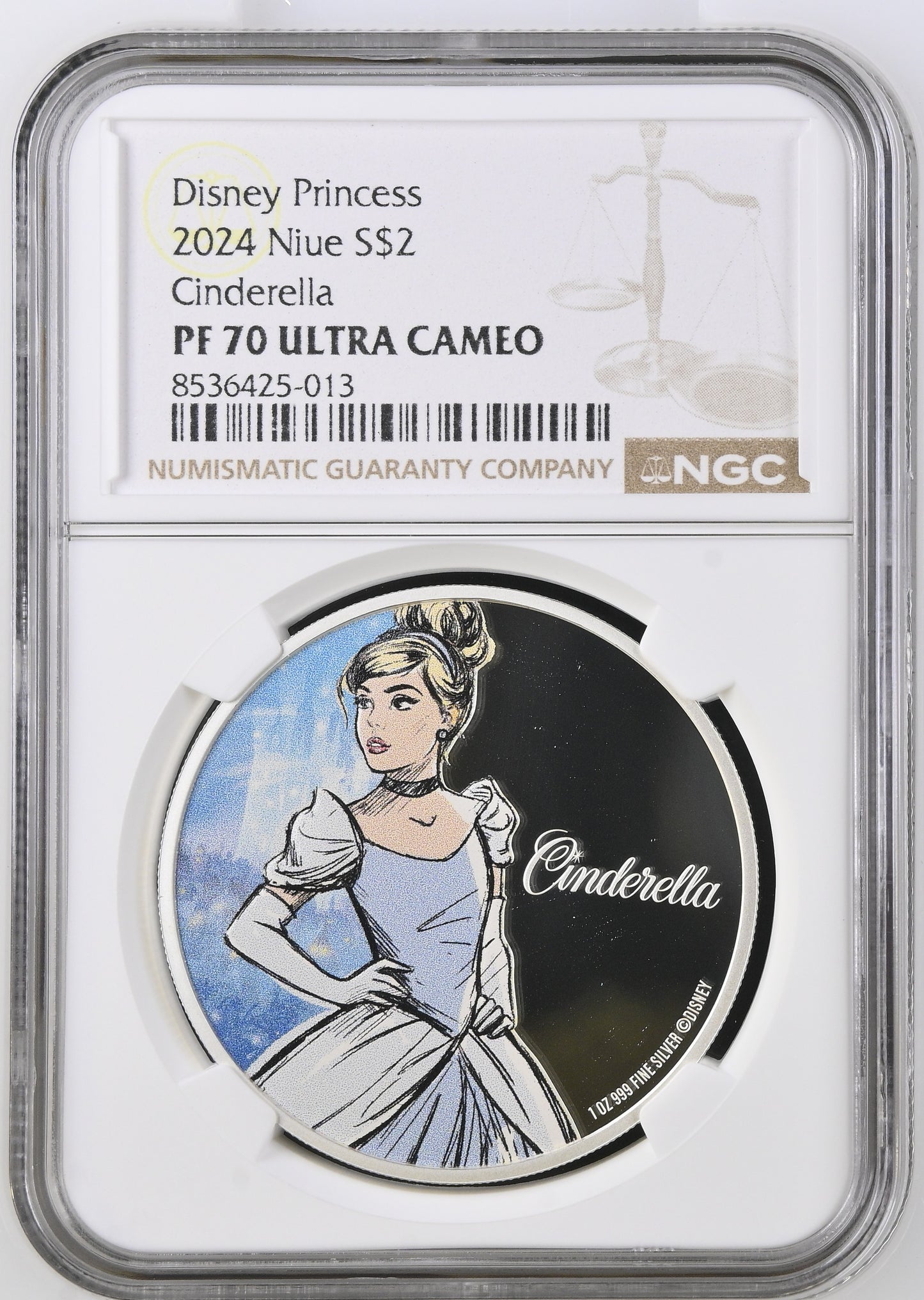 2024 Niue Disney Princess Cinderella 1 oz Silver Proof Coin [NGC PR70]