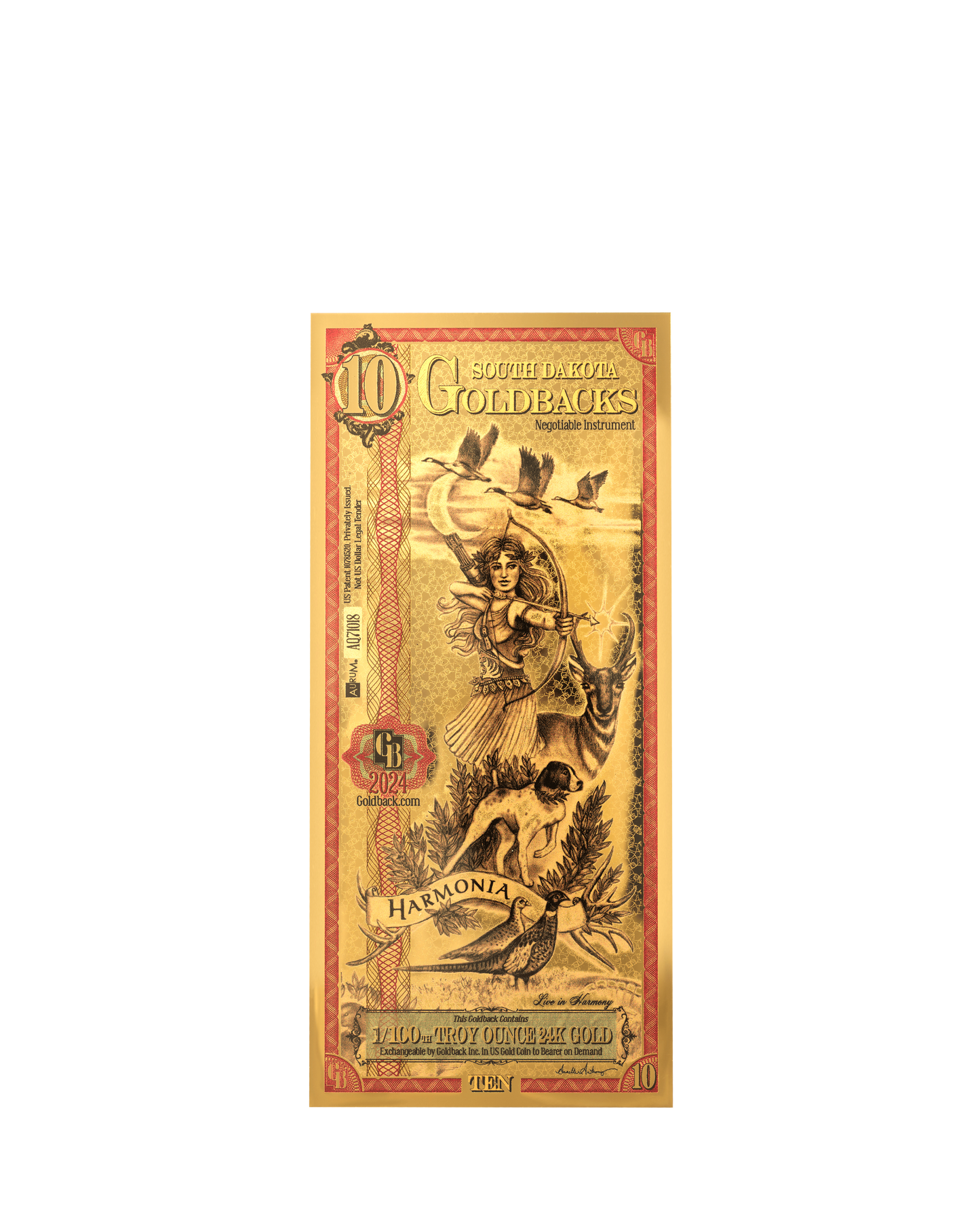 10 South Dakota Goldback | Aurum Gold Foil Note (24k)