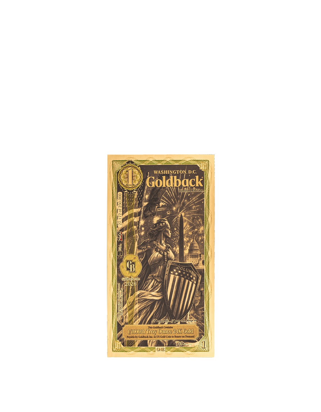1 Washington D.C. Goldback | Aurum Gold Foil Note (24k)