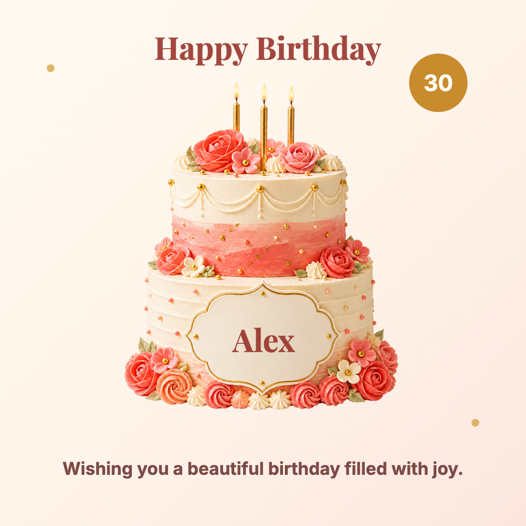 Floral birthday cake image personalized with a name