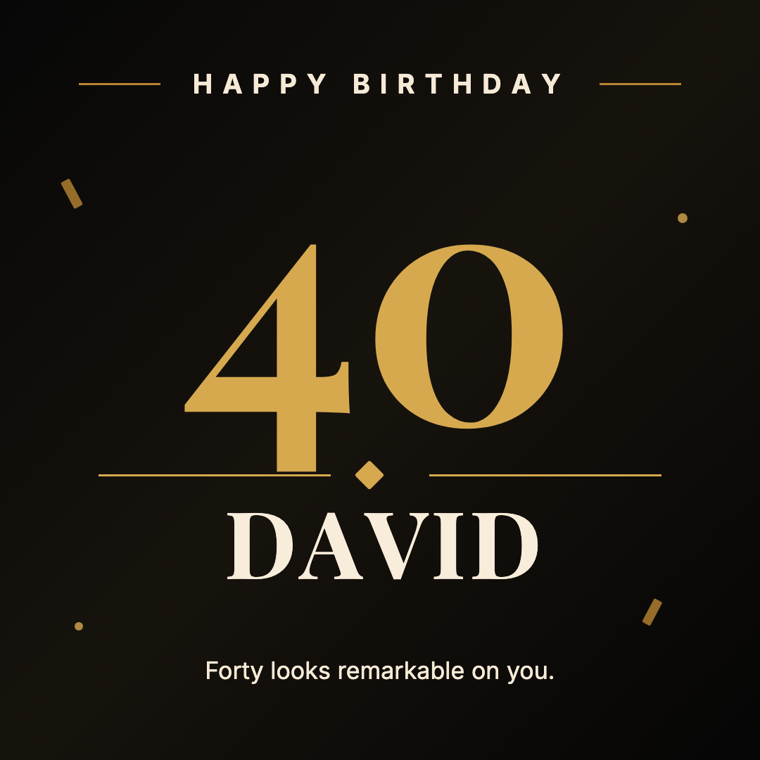 Black and gold milestone birthday image with a large age